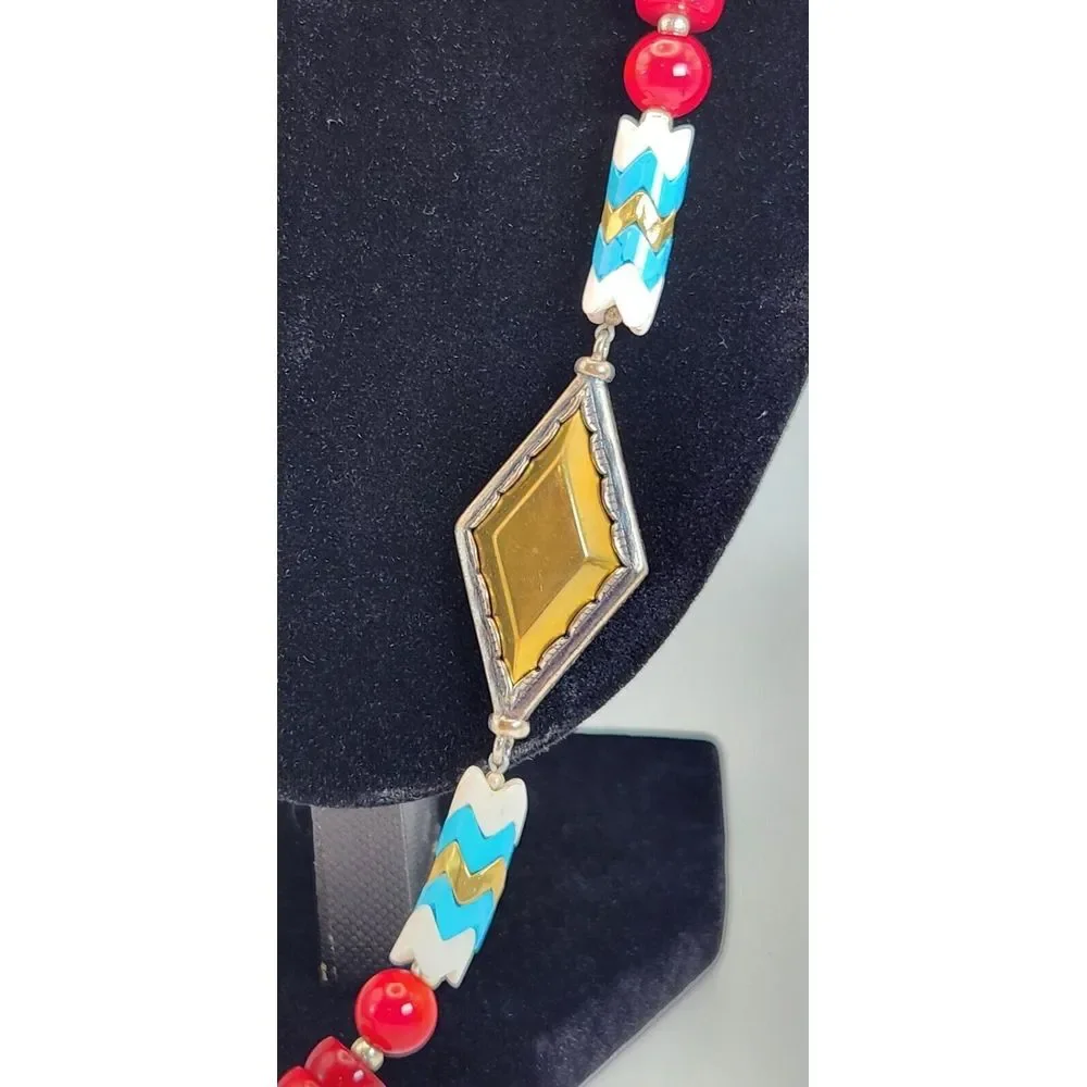 Silpada UNDER THE SUN Necklace Retired 925 Sterling Silver Brass Coral & Howlite